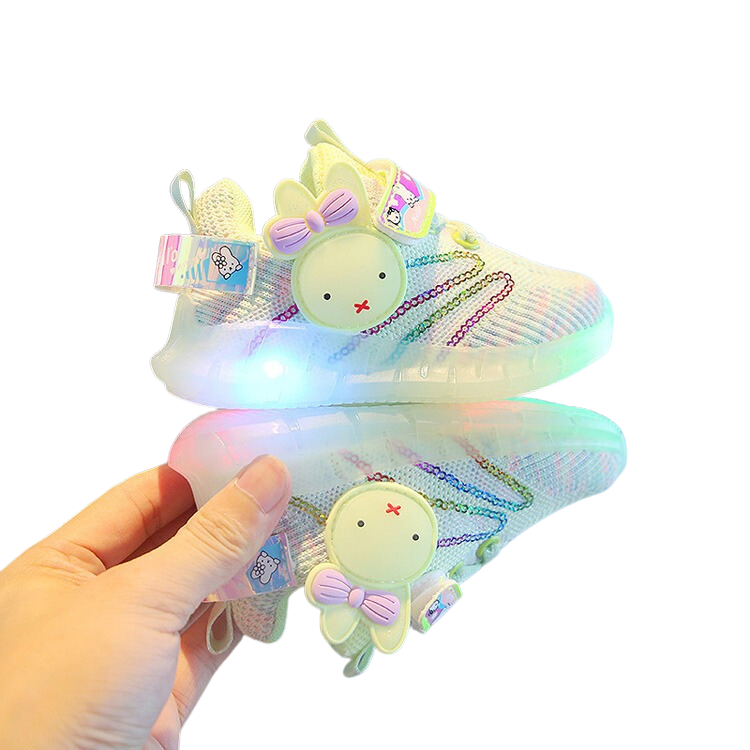 Zapatillas de niñas luces conejo verde-0