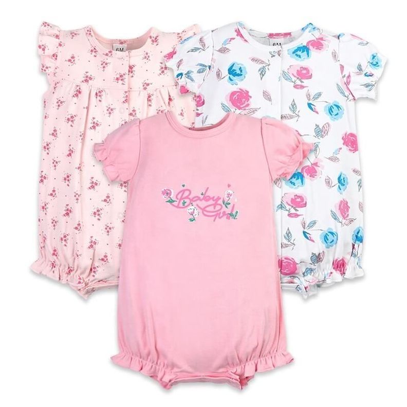 Enteritos Mamelucos para bebés (Set 3 piezas) Rosas-0
