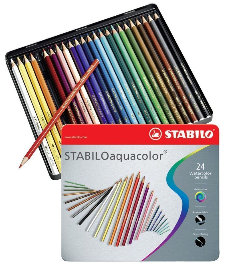 Set Lapices 24 Colores Acuarelables Stabilo Caja Metálica-0