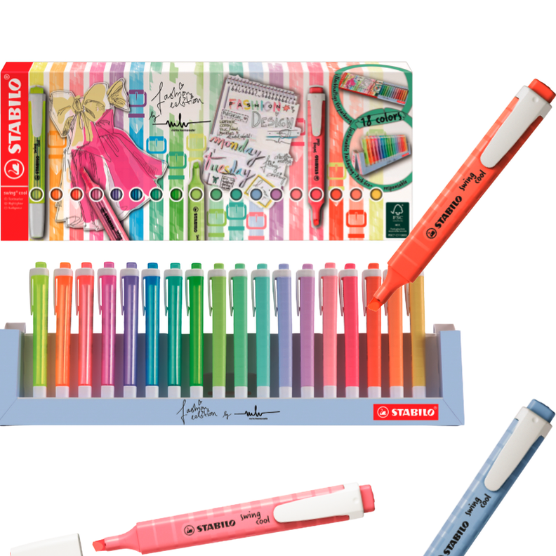 Set 18 Deskset Destacadores Stabilo Swing Cool Neón Pastel-3