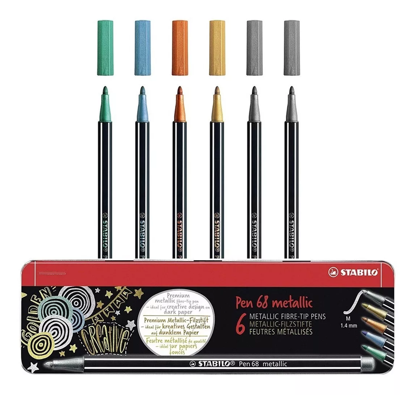 Stabilo 6 Pen 68 Metallic Marcadores Metálicos Caja Metálica-0