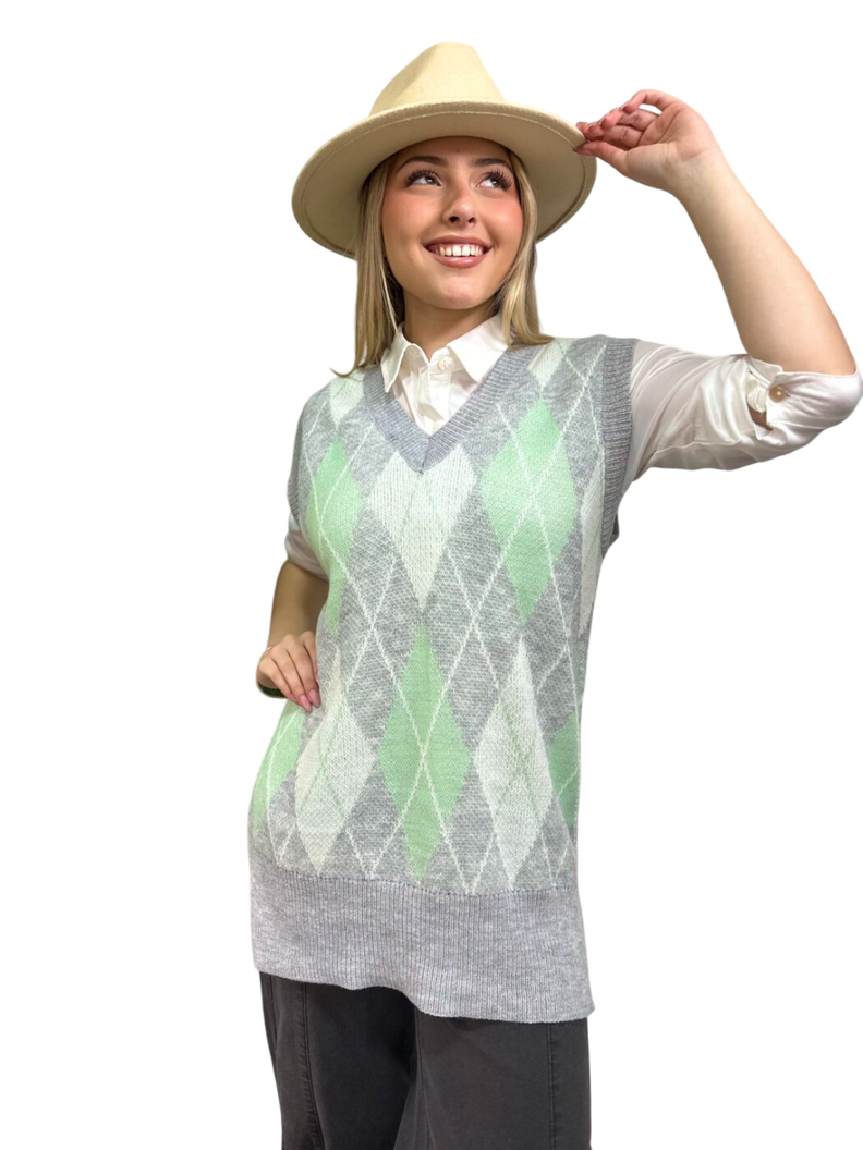 Sweater Sin Mangas Rombos - Tikva Chile-1