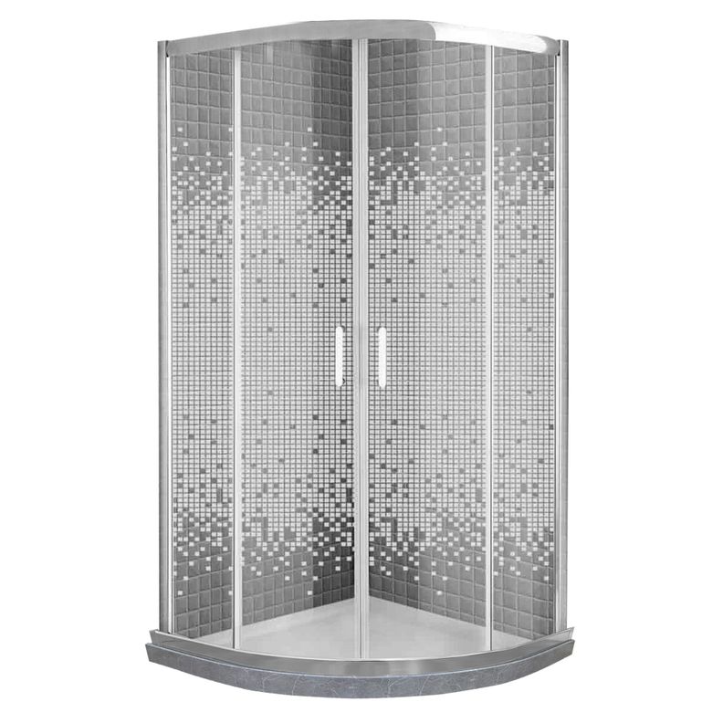 Shower Door Mosaico Blanco con Base Curva Gris Mámol Joytek 90x90x185 cm-1