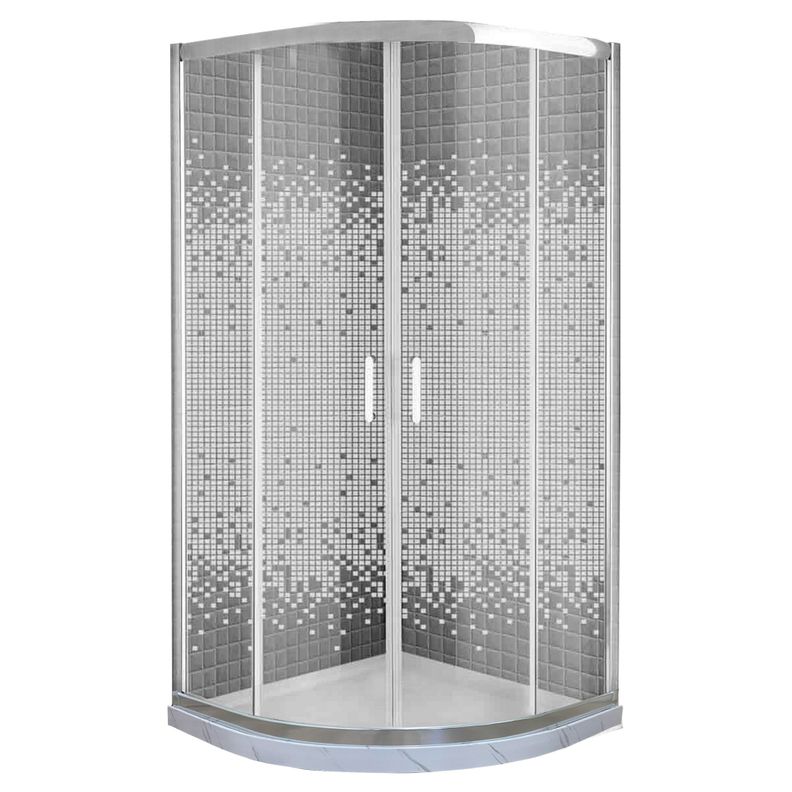 Shower Door Mosaico Blanco con Base Curva Blanco Mármol Joytek 90x90x185 cm-1