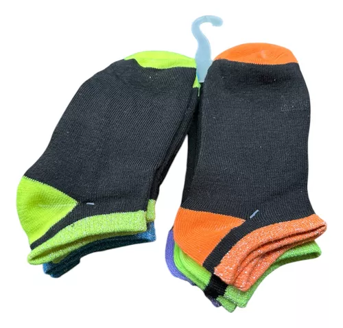 Pack 6 Calcetines Niña Negros Con Borde Color Brillitos 5-8-0