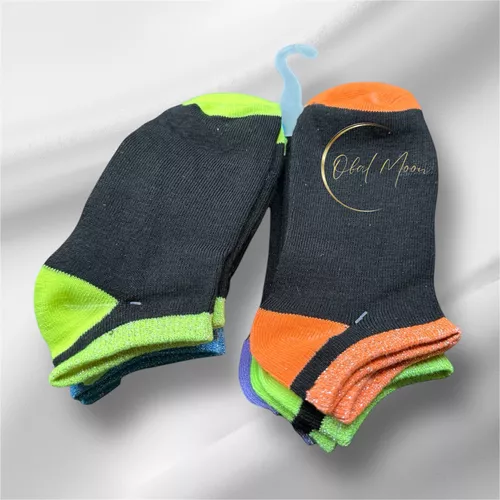 Pack 6 Calcetines Niña Negros Con Borde Color Brillitos 5-8-1