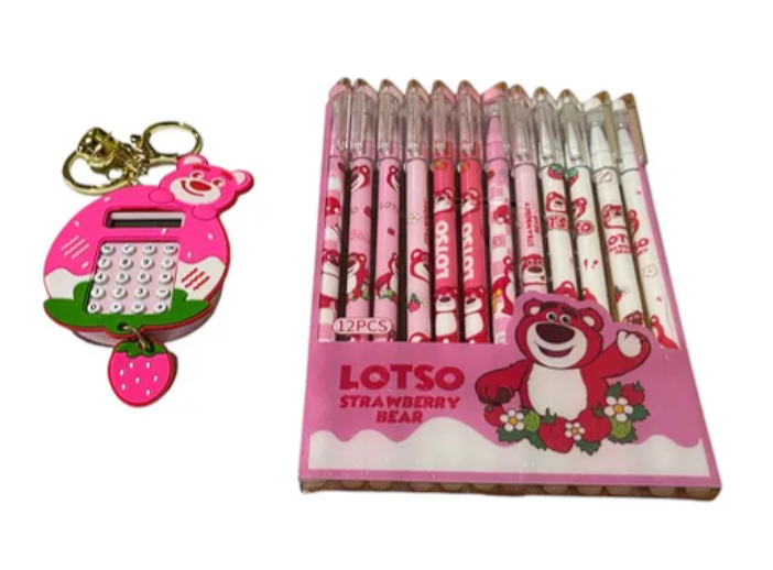 Pack 12 Lápices Gel Borrable Y Calculadora Lotso Kawaii-0