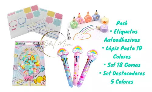 Set Papelería Escolar Kawaii Rosa Pastel, Escritorio/estuche-1