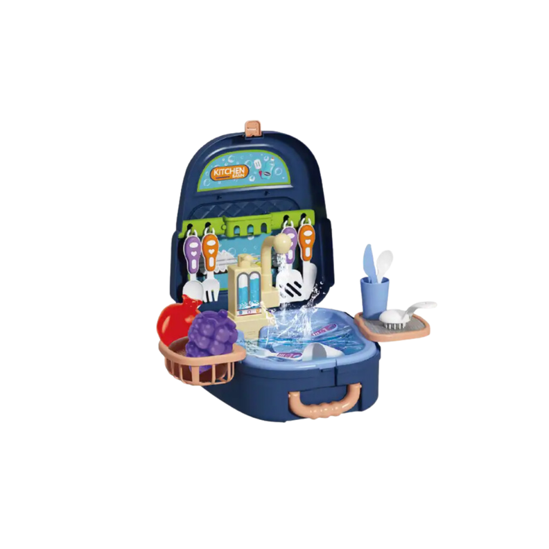 Maleta de Juguete 4en1 Set de Cocina con Lavaplatos 23 PCS Azul-0