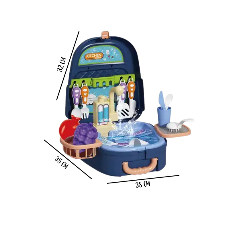 Maleta de Juguete 4en1 Set de Cocina con Lavaplatos 23 PCS Azul-1
