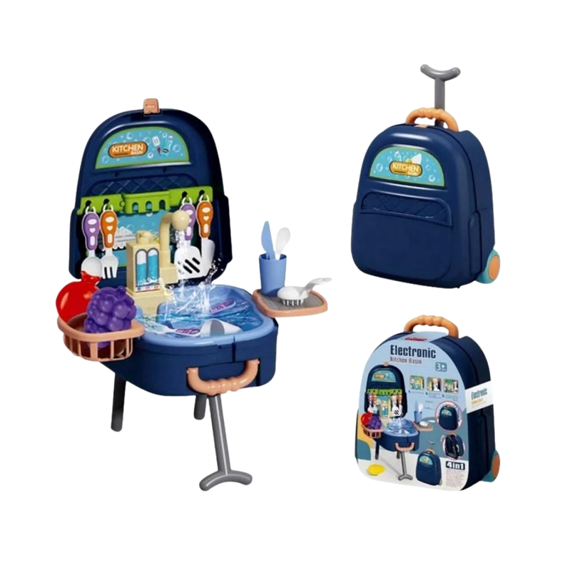 Maleta de Juguete 4en1 Set de Cocina con Lavaplatos 23 PCS Azul-2