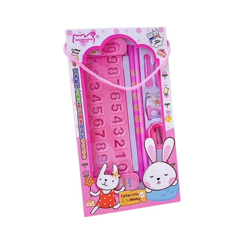 Kit escolar + Regla Kawaii Rosa, Verde y Celeste-1