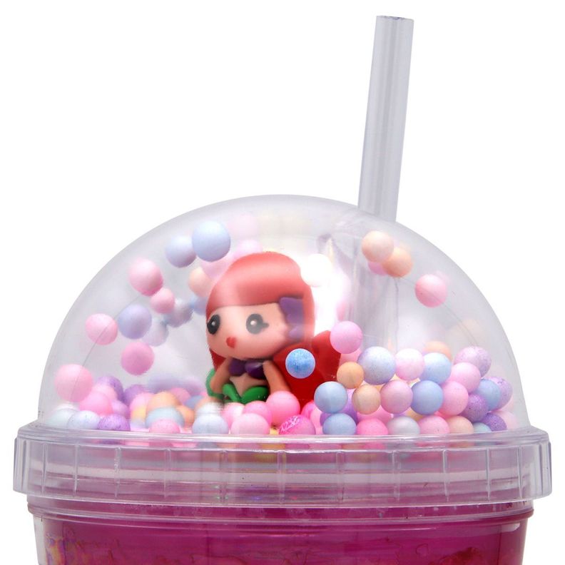 Vaso Con Bombilla Diseño Sirena Pelo Rojo Pelotitas y Luz Led Kawaii-2