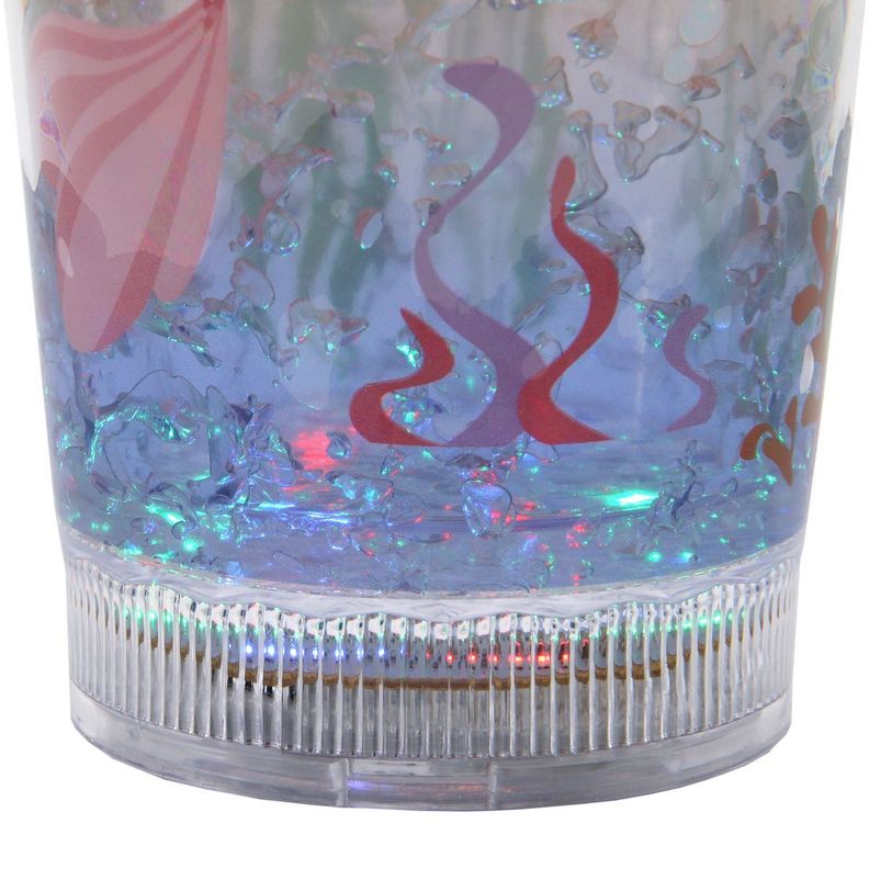 Vaso Con Bombilla Diseño Sirena Pelo Rojo Pelotitas y Luz Led Kawaii-3