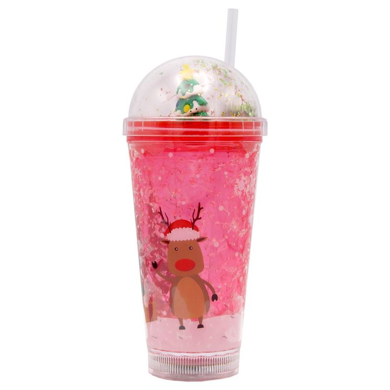 Vaso Rojo Con Bombilla Diseño Árbol de Navidad Con Glitter y Luces Led Kawaii-0