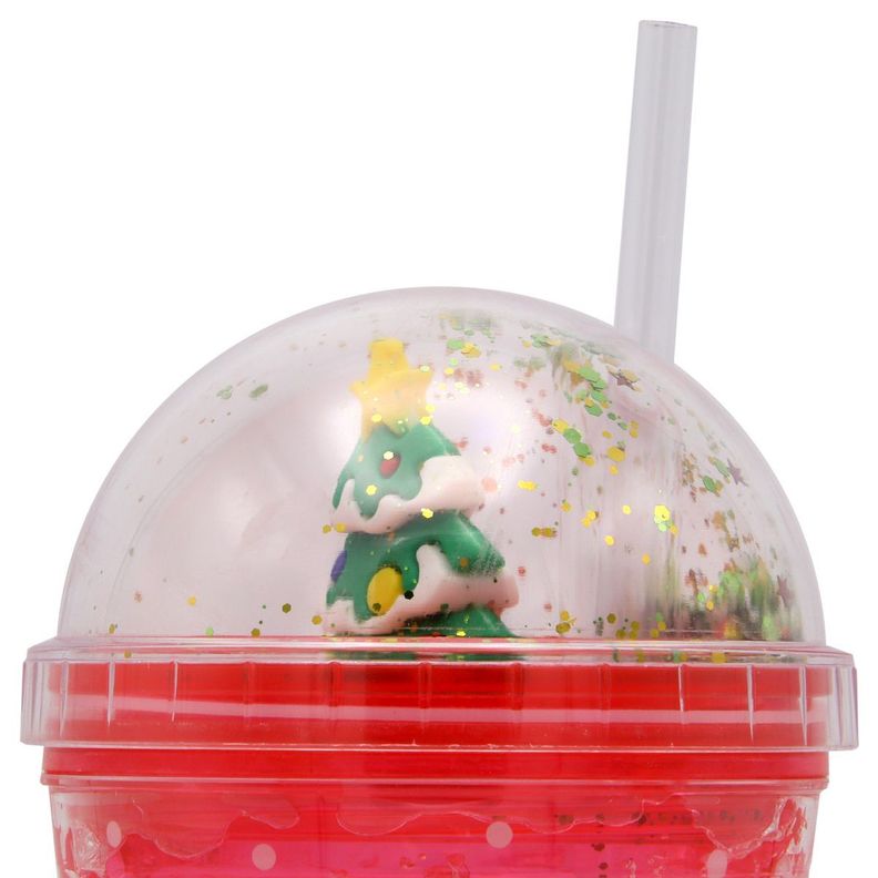 Vaso Rojo Con Bombilla Diseño Árbol de Navidad Con Glitter y Luces Led Kawaii-2