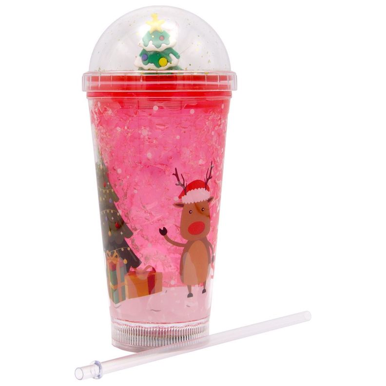 Vaso Rojo Con Bombilla Diseño Árbol de Navidad Con Glitter y Luces Led Kawaii-1