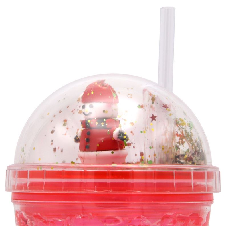 Vaso Rojo Con Bombilla Diseño Copo de Nieve Rojo Con Glitter y Luces Led Kawaii-2
