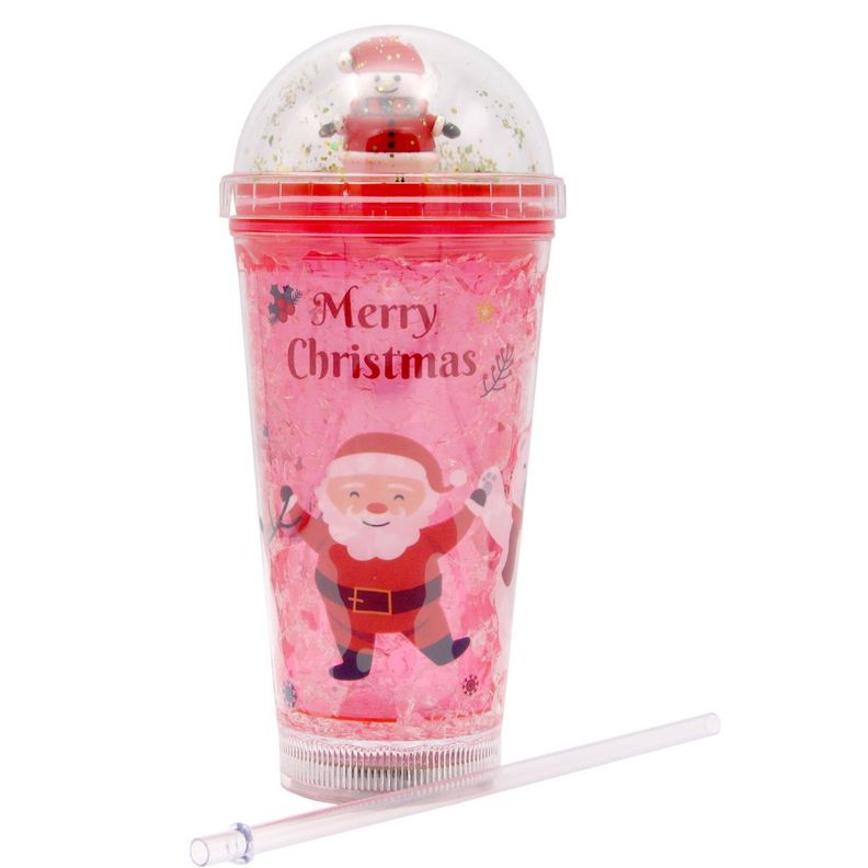 Vaso Rojo Con Bombilla Diseño Copo de Nieve Rojo Con Glitter y Luces Led Kawaii-1