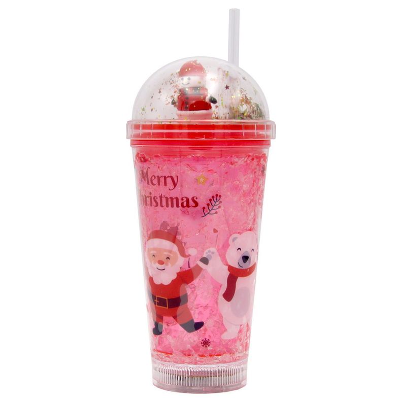 Vaso Rojo Con Bombilla Diseño Copo de Nieve Rojo Con Glitter y Luces Led Kawaii-0