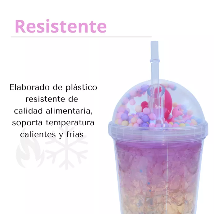 Vaso Con Bombilla Diseño Sirena Pelo Rosado Pelotitas y Luz Led Kawaii-4