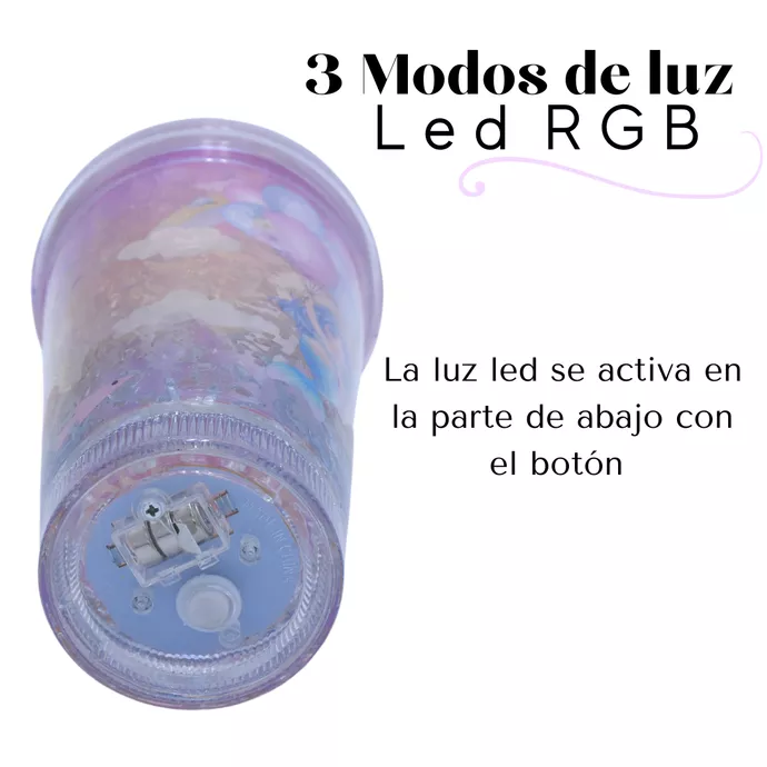 Vaso Con Bombilla Diseño Sirena Pelo Rosado Pelotitas y Luz Led Kawaii-6