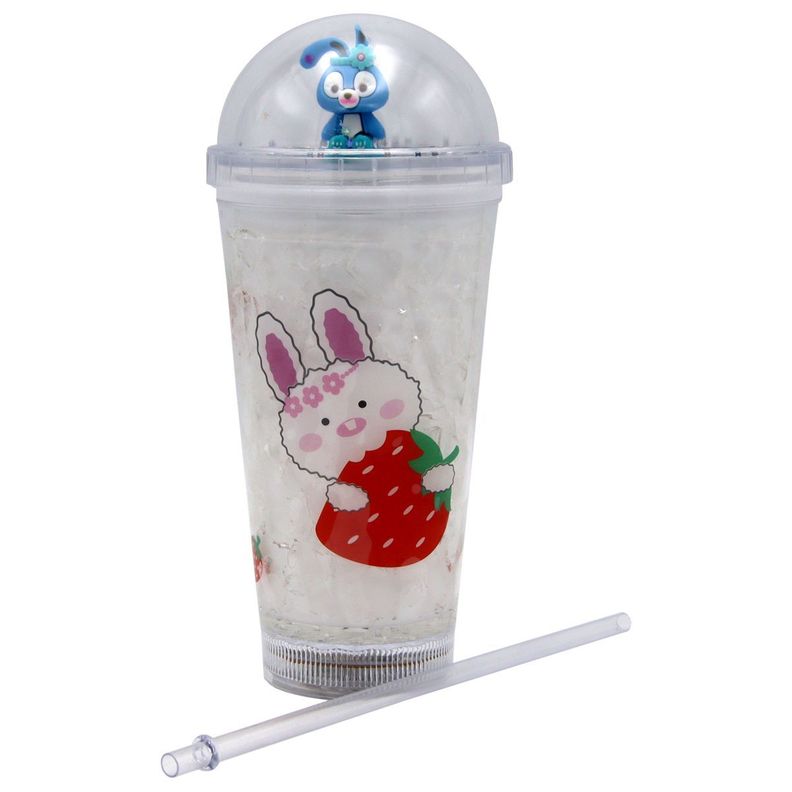 Vaso Blanco Diseño Conejo Celeste con Glitter y Bombilla Kawaii-2