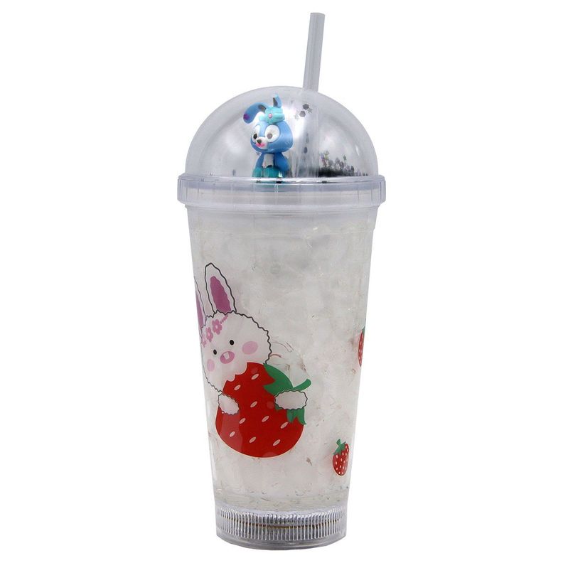 Vaso Blanco Diseño Conejo Celeste con Glitter y Bombilla Kawaii-0