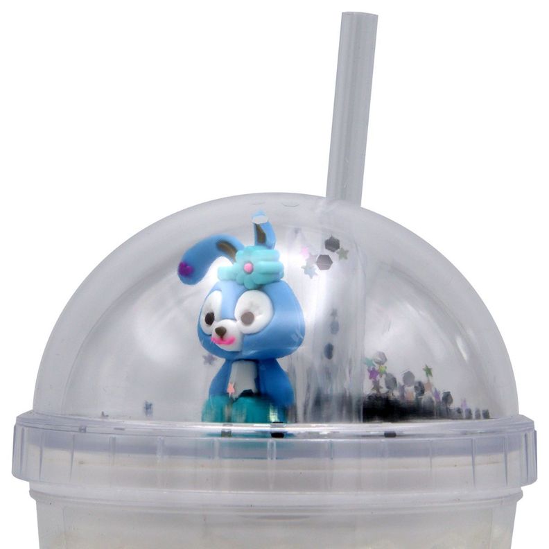 Vaso Blanco Diseño Conejo Celeste con Glitter y Bombilla Kawaii-1