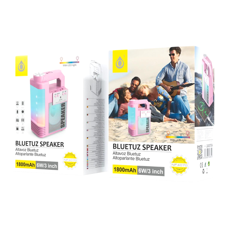 Parlante Rosado Portátil Bluetooth Luz LED NF4070-1