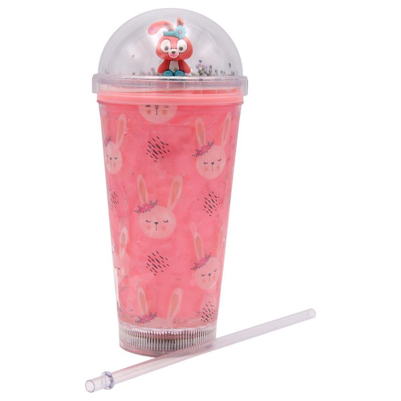 Vaso Rosado Conejo Rosado con Glitter y Bombilla Kawaii-0