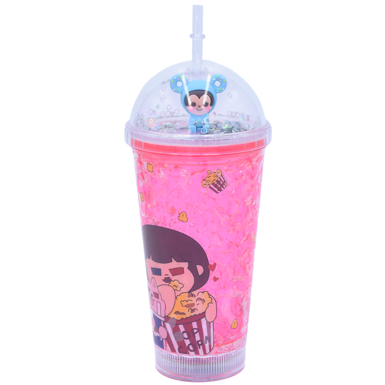 Vaso Rosado con Luz Multicolor Diseño Exclusivo Monito Celeste Kawaii Incluye Bombilla-0