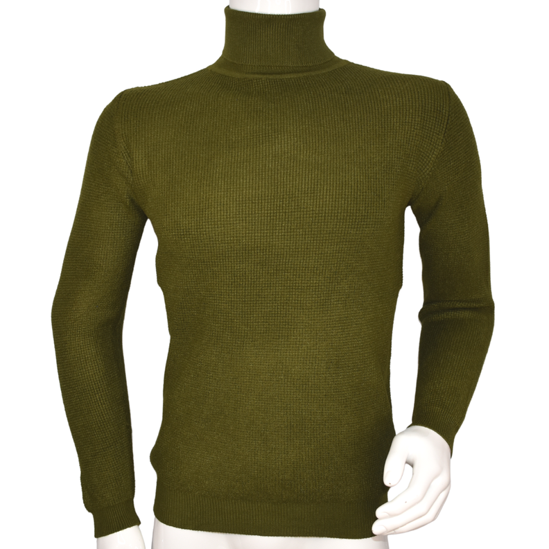 Sweater Hombre Elasticado Cuello Alto Beatle Verde Musgo-0