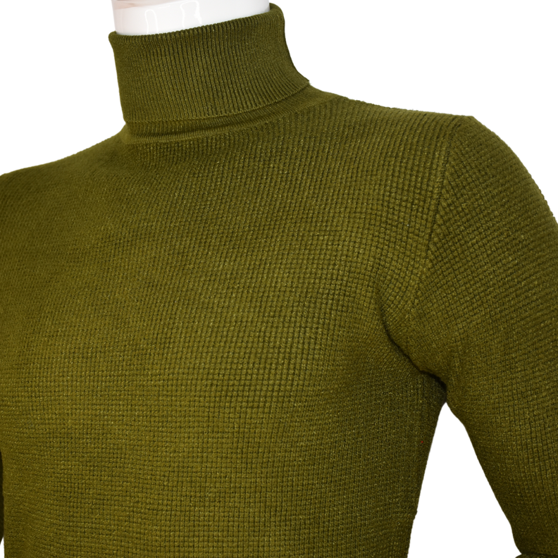 Sweater Hombre Elasticado Cuello Alto Beatle Verde Musgo-1