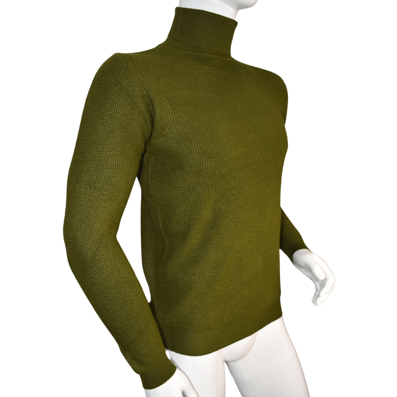 Sweater Hombre Elasticado Cuello Alto Beatle Verde Musgo-5