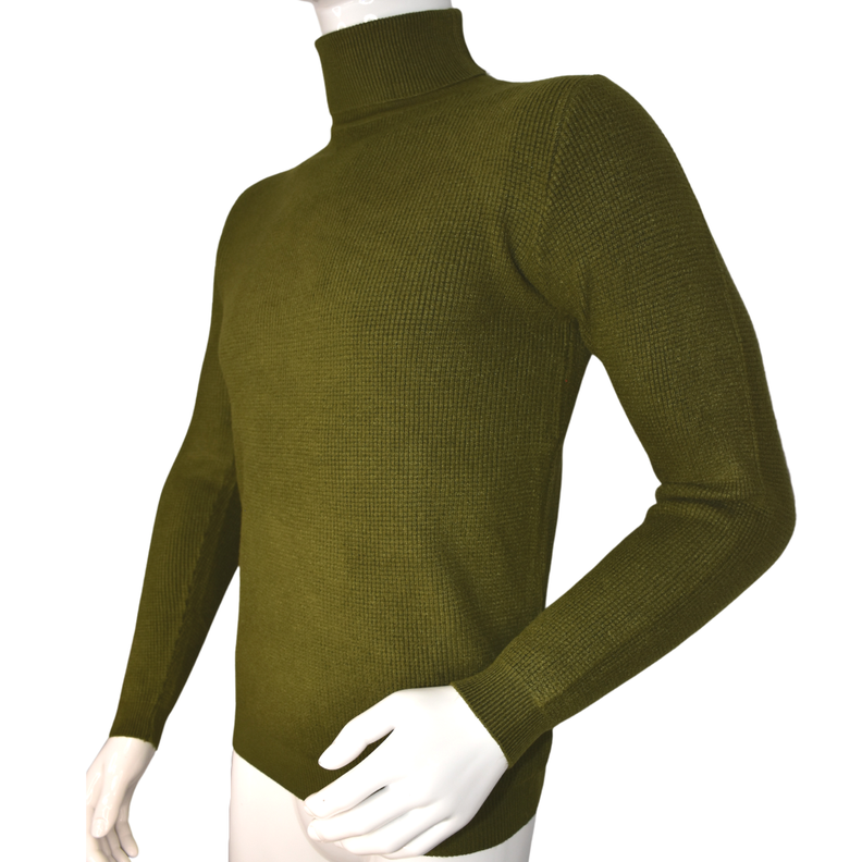 Sweater Hombre Elasticado Cuello Alto Beatle Verde Musgo-6