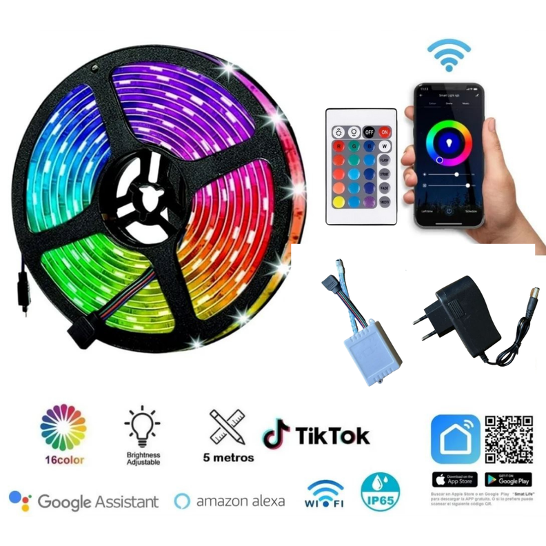 Cinta Led Luz Tik Tok 5mt Multi Control Rgb 2835-1