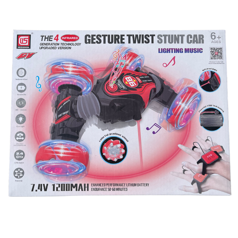 Auto Control Remoto Grande Rojo Acrobático Sensor De Mano-4