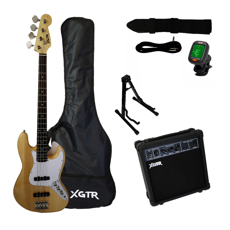 Pack Bajo Eléctrico Jazz Natural JB100 NT, Amp 15w XGTR-0