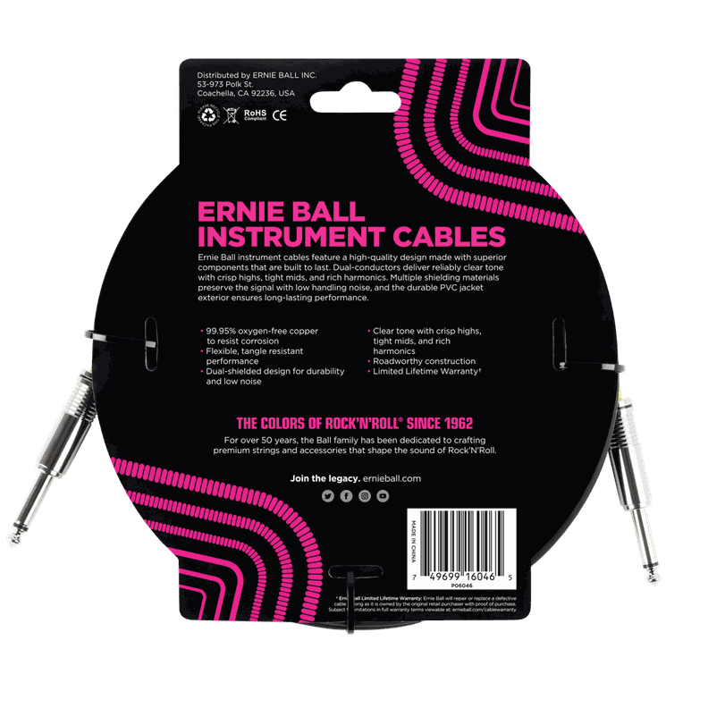 Cable de Instrumento Plug de 6 Metros Ernie Ball 6046-1