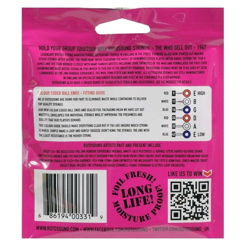 Pack Cuerda Guitarra Eléctrica Rotosound R9-2 (2 Set)-1