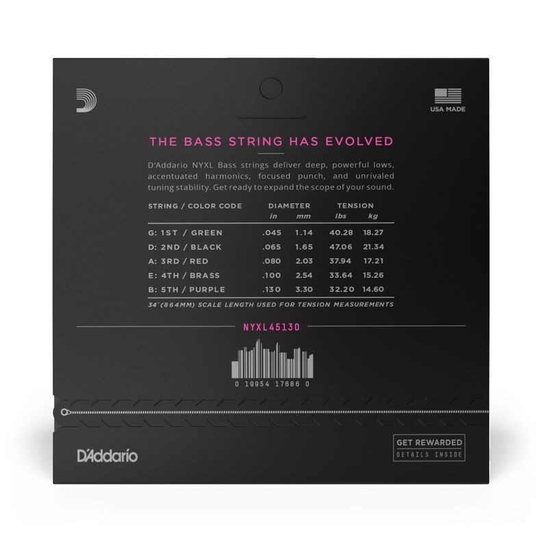 Set de cuerdas Bajo Nyxl 45-130 Long 5Str NYXL45130 Daddario-2