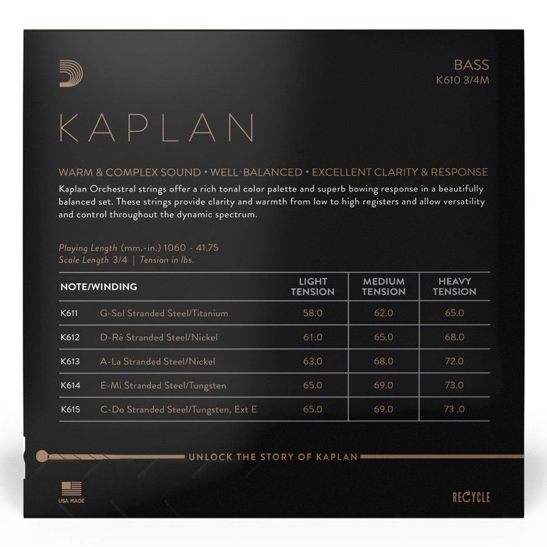 Set cuerdas contrabajo a escala K610 3/4M Kaplan Daddario-2