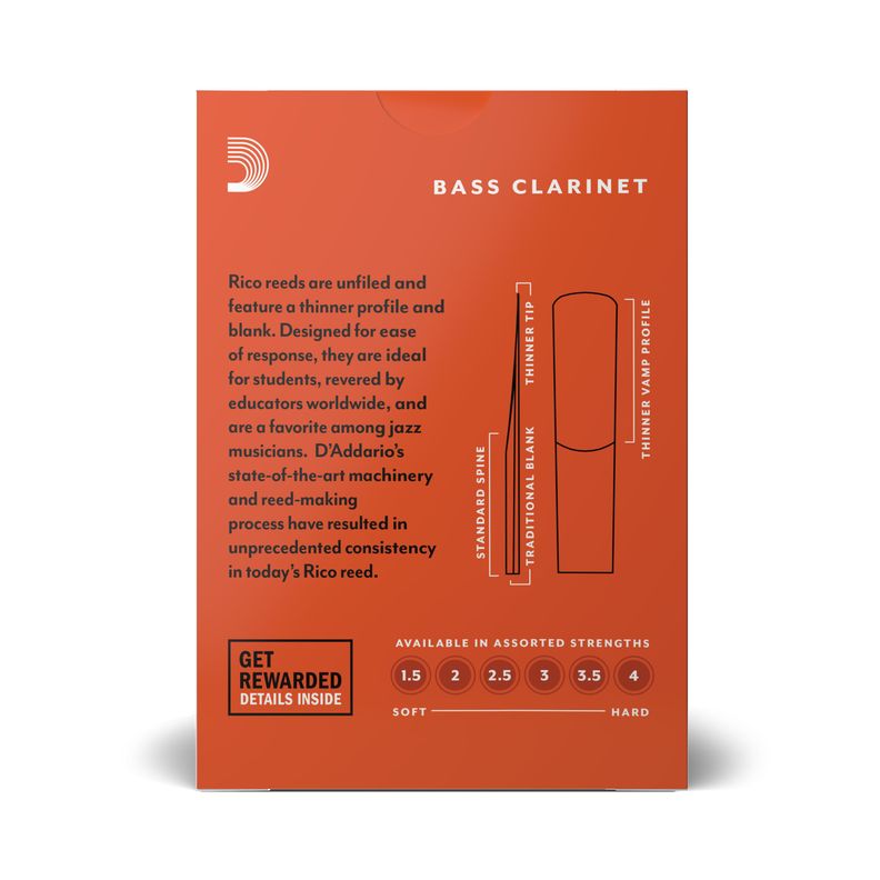 Caña Clarinete Bajo 2.5 pack 10 Rico REA1025 Daddario-2