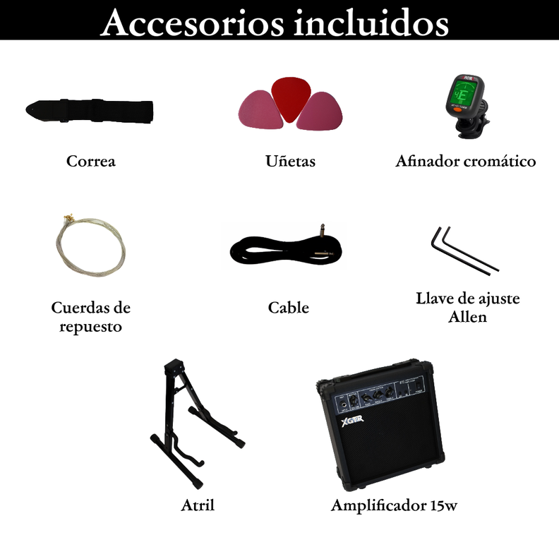 Pack Guitarra Eléctrica Left Hand Black ST111, Amp 15w XGTR-2