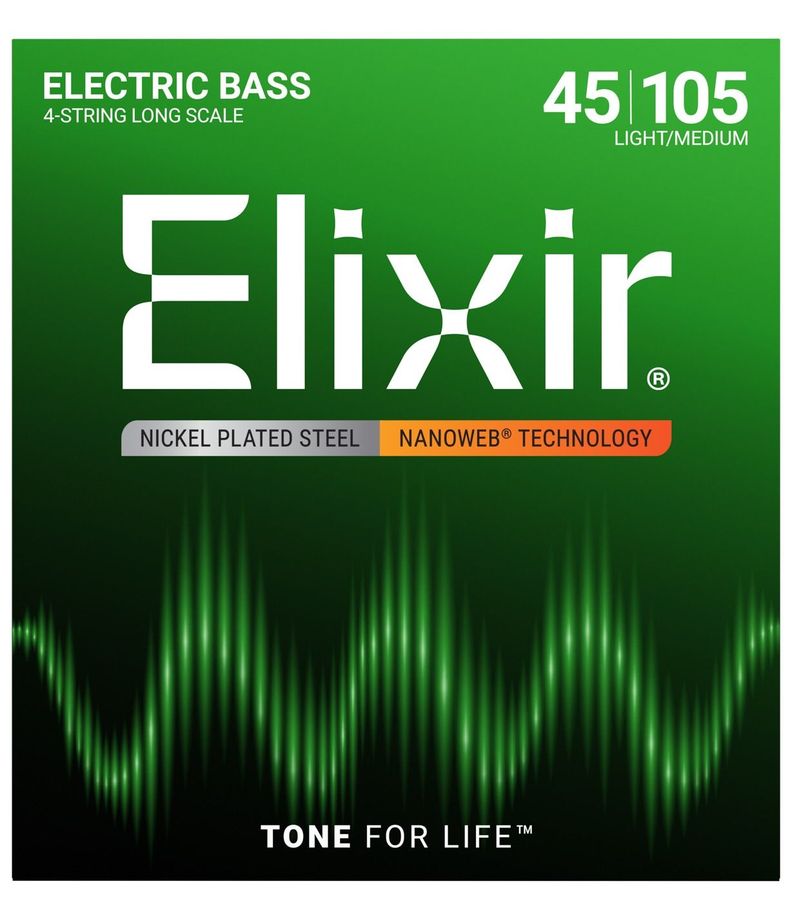 Set de Cuerdas Bajo Electrico Elixir Acero Niquelado 45-105 Plateado Metalico