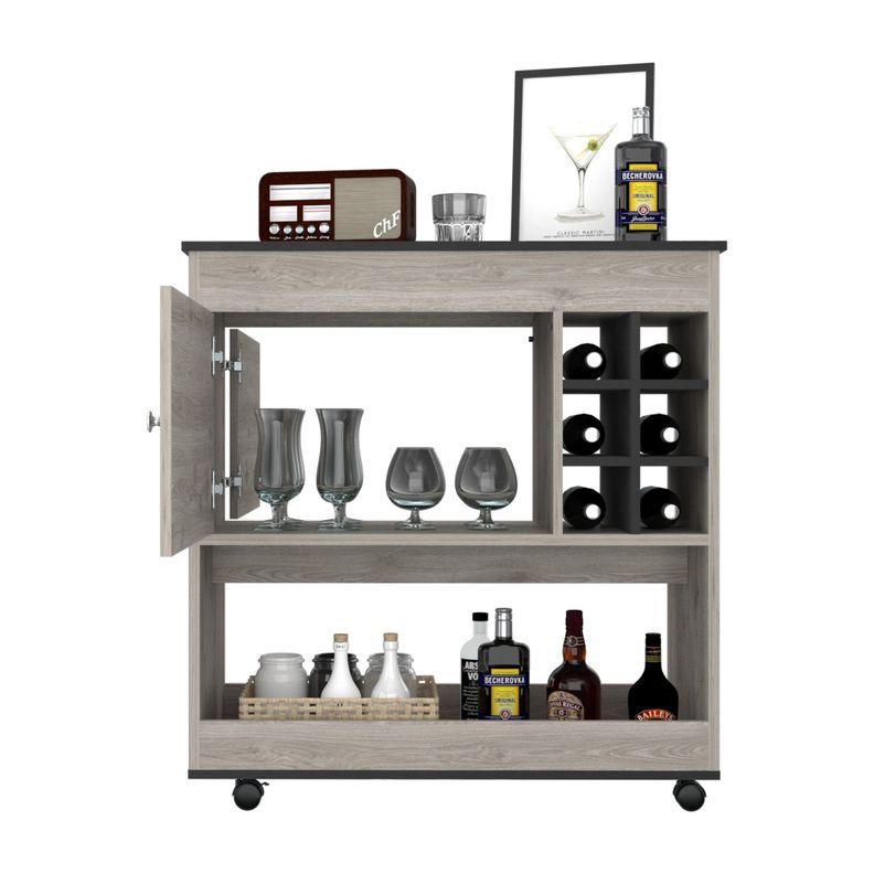 Bar Bajo Con Ruedas 6 Botelleros 1 Puerta Fm-008G Gris-2