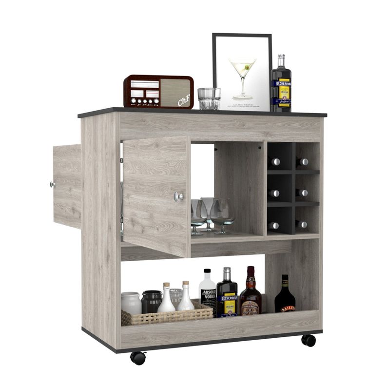Bar Bajo Con Ruedas 6 Botelleros 1 Puerta Fm-008G Gris-3