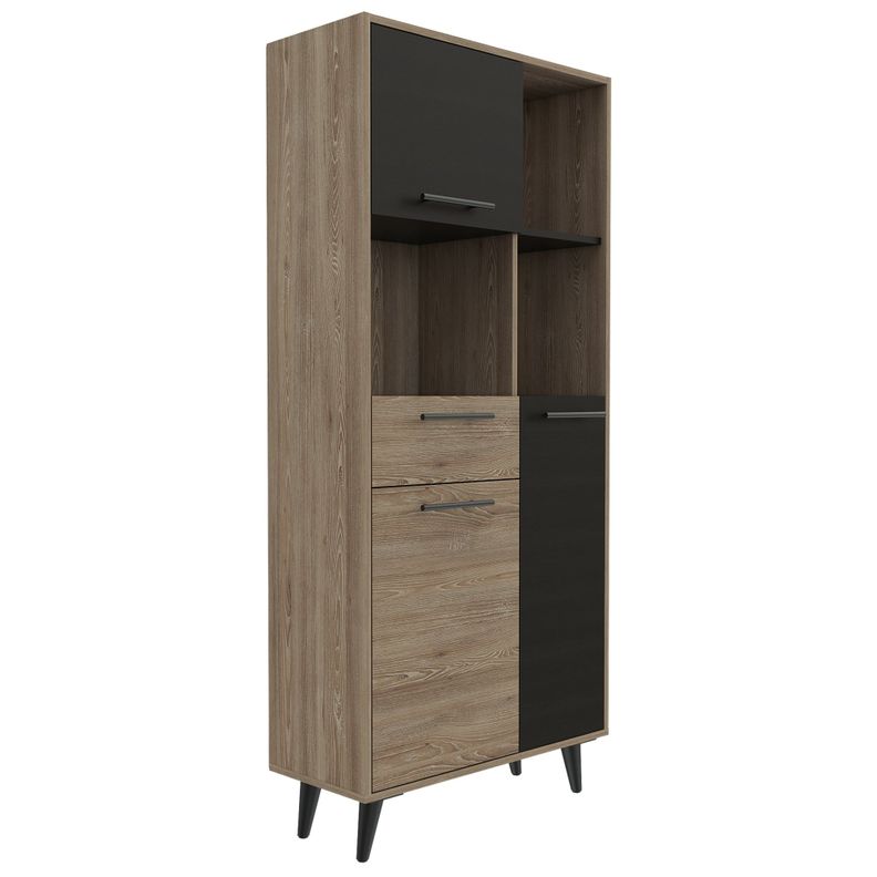 LIBRERO 3 PUERTAS 1 CAJON  FM-001C CAFÉ CLARO Y NEGRO-0