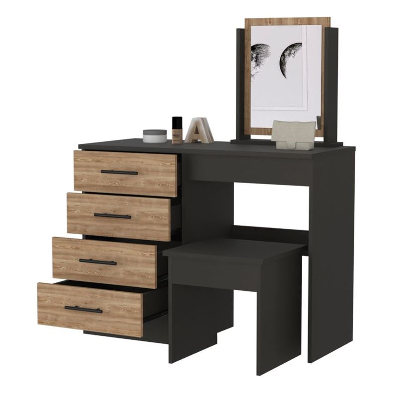 MUEBLE TOCADOR CON ESPEJO Y 4 CAJONES FM-001N - NEGRO-3